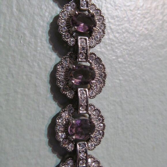 Vintage Faux Amethyst and Faux Diamond bracelet Silver Tone 7-1/2" ~ Stunning! - Picture 13 of 14